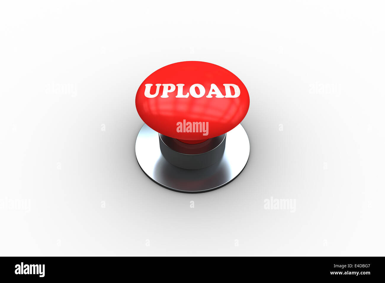 Upload on digitally generated red push button Stock Photo