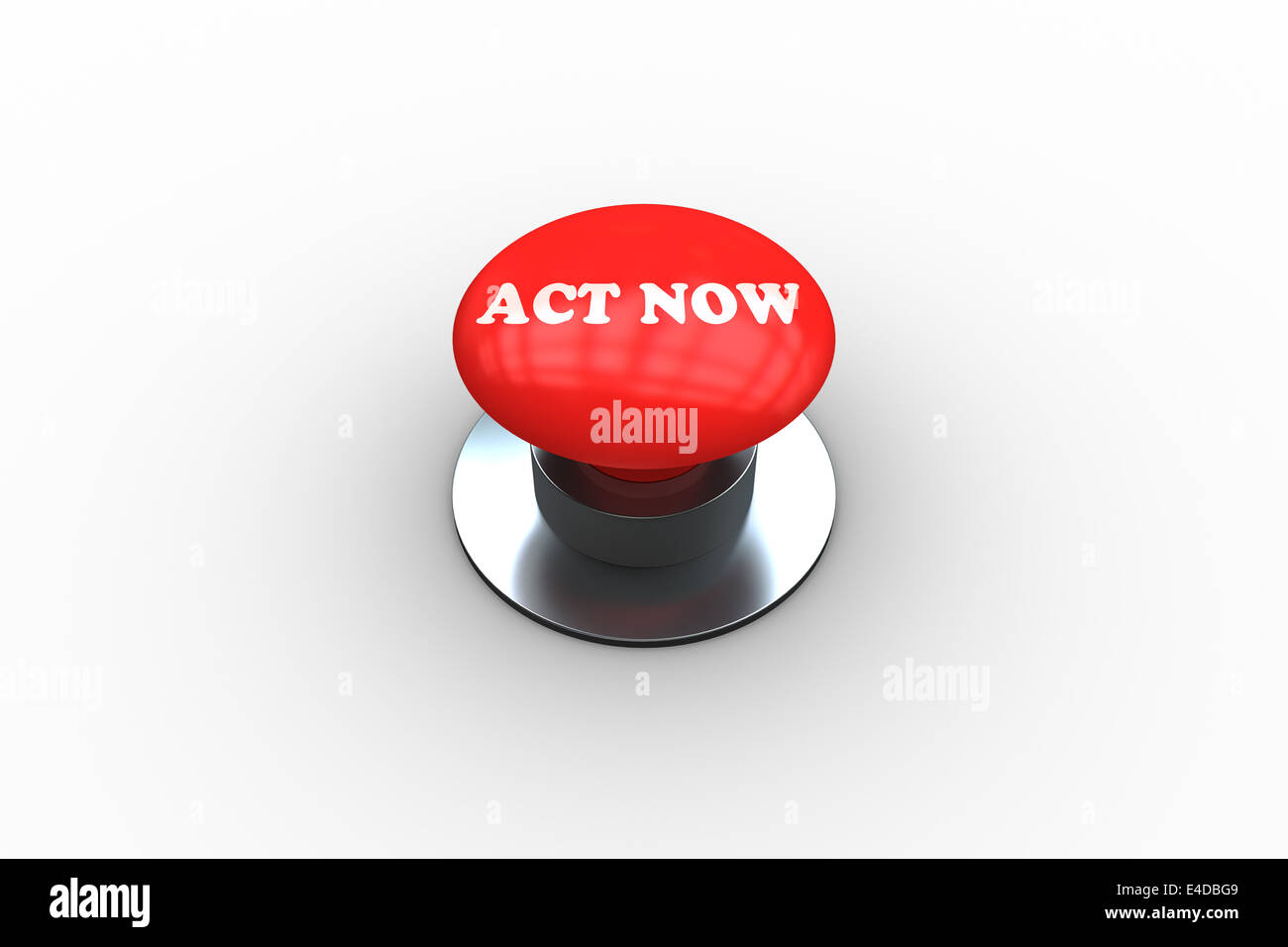 Act now on digitally generated red push button Stock Photo