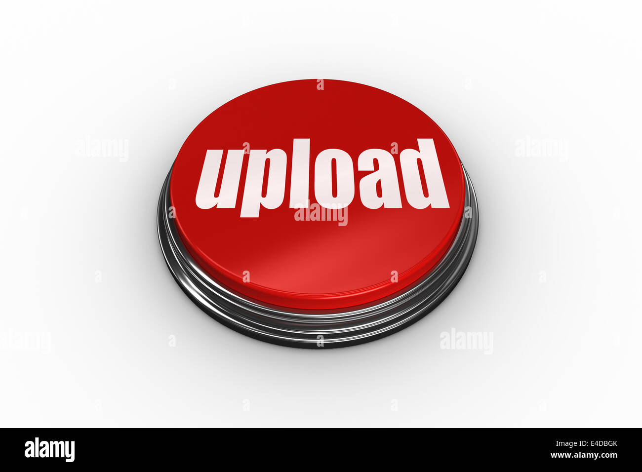 Upload on digitally generated red push button Stock Photo