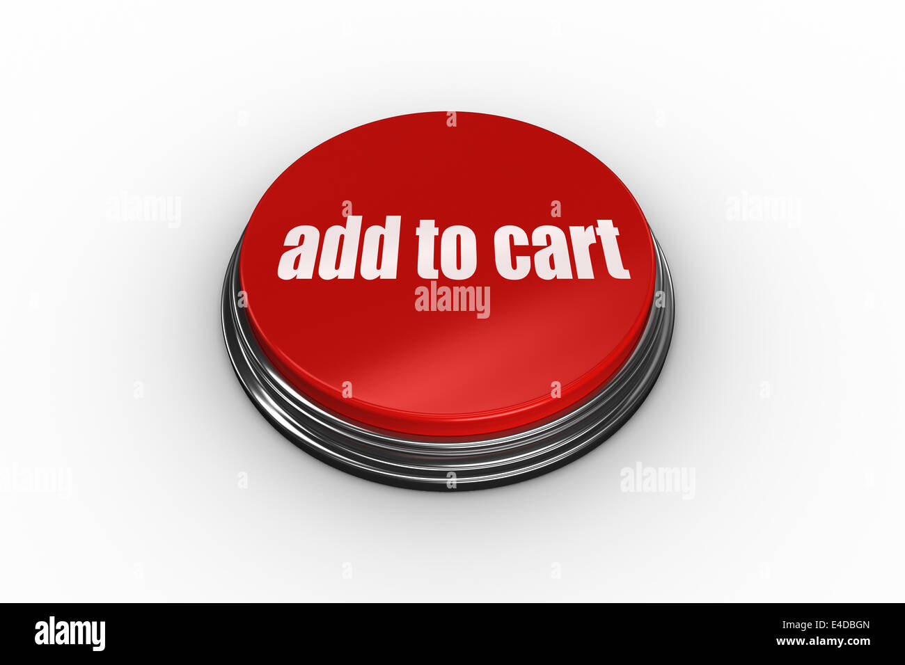 Add to cart on digitally generated red push button Stock Photo