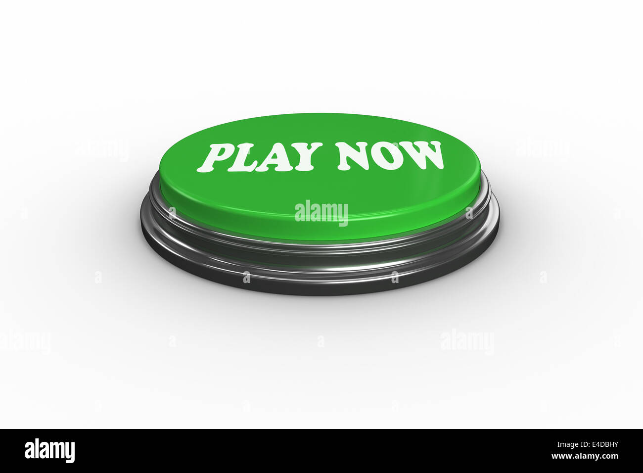 Play now on digitally generated green push button Stock Photo Alamy