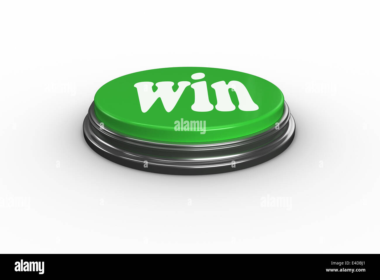 Win on digitally generated green push button Stock Photo