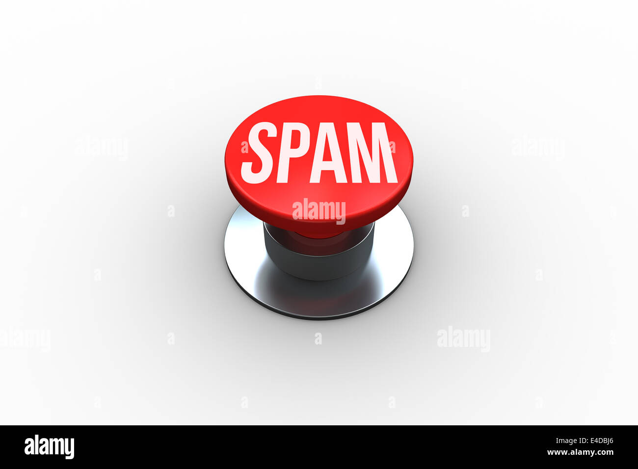 Spam on digitally generated red push button Stock Photo