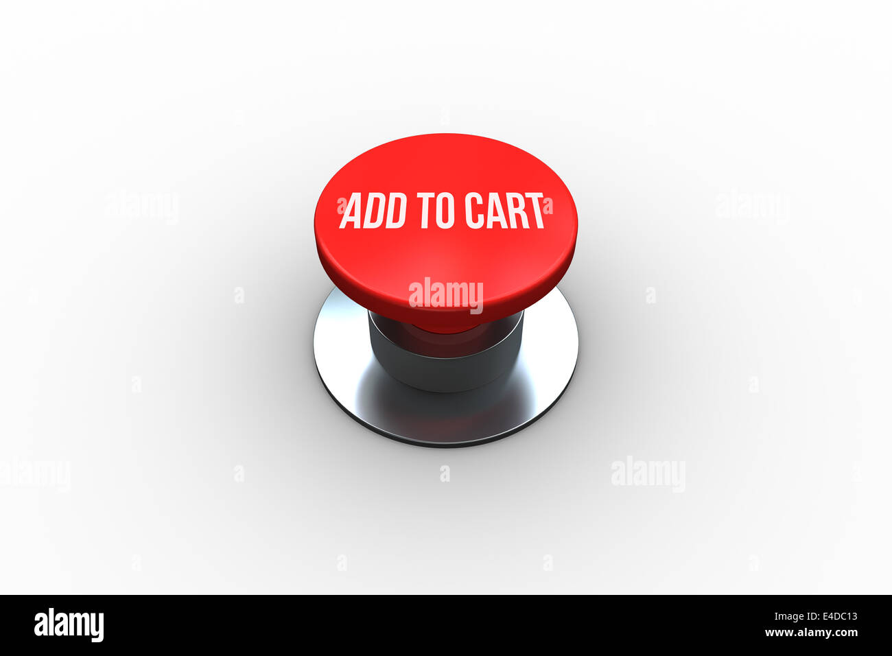 Add to cart on digitally generated red push button Stock Photo