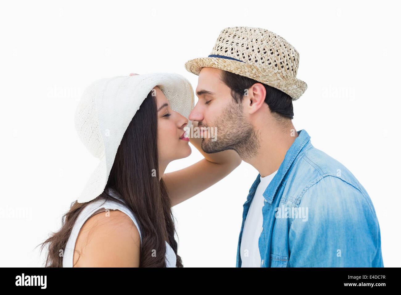 Happy hipster couple about to kiss Stock Photo