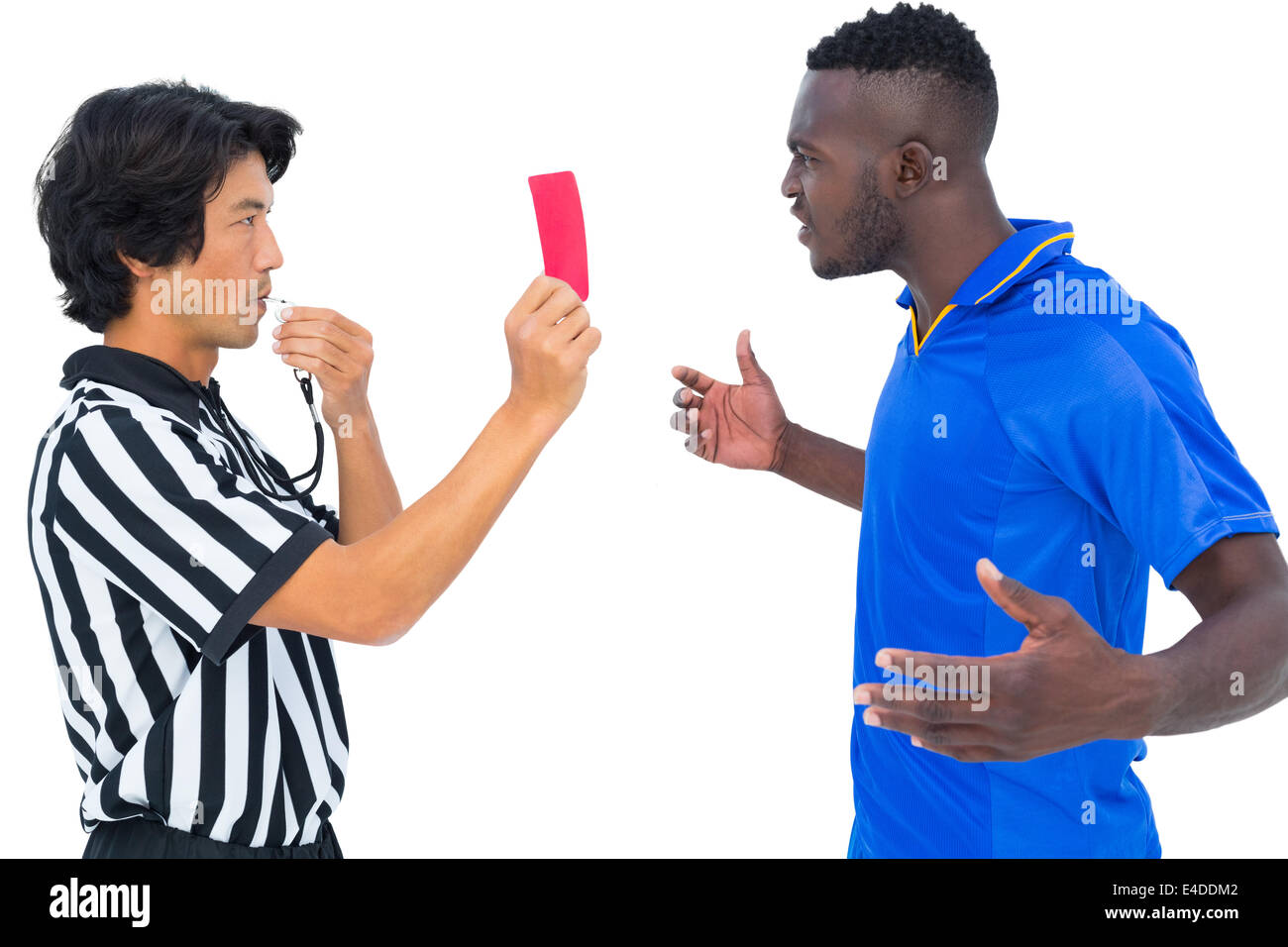 Referee sending off football player Stock Photo Alamy