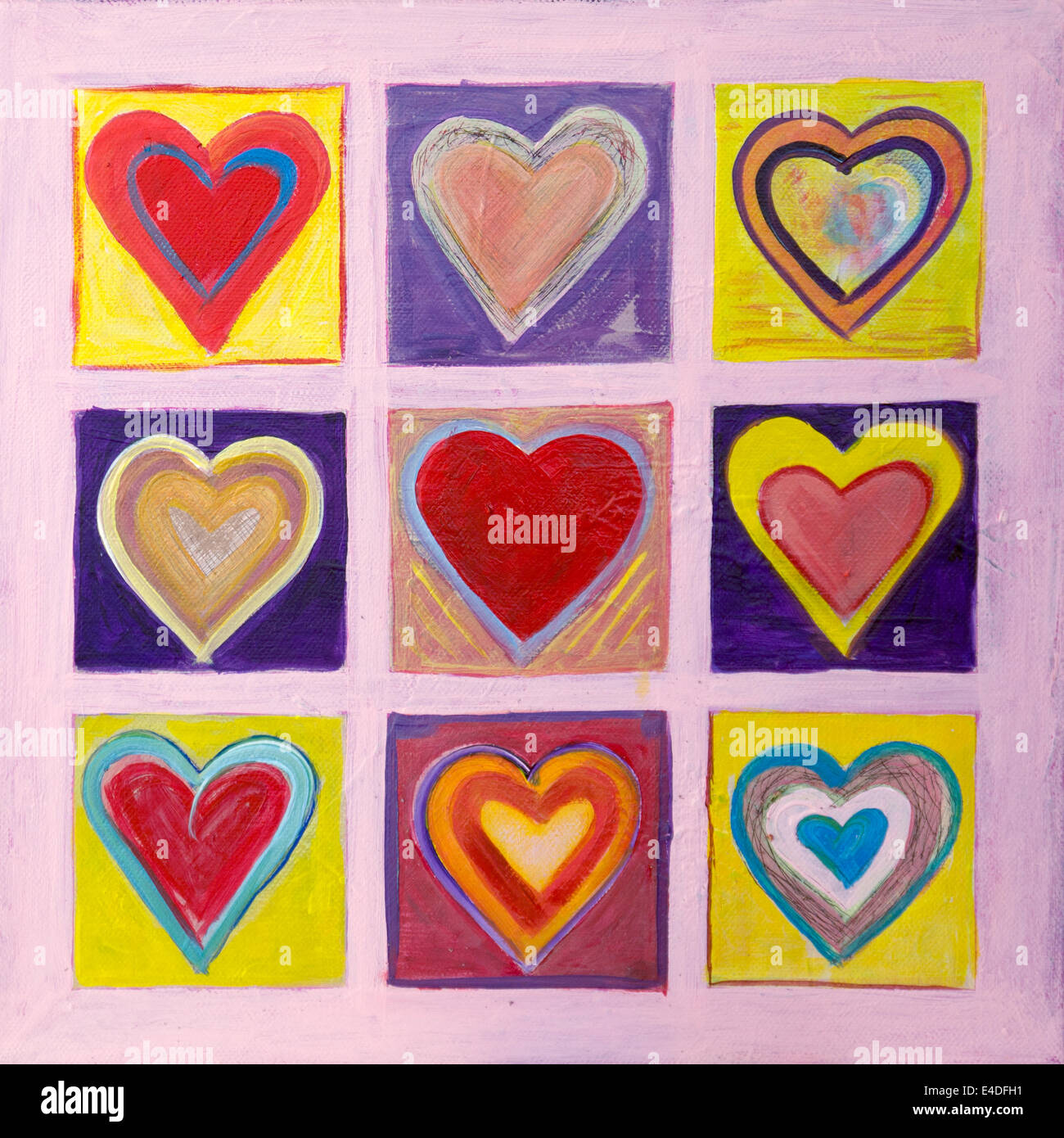 Abstract art, contemporary geometric painting. Hearts for Jasper Johns  - acrylic on canvas Stock Photo