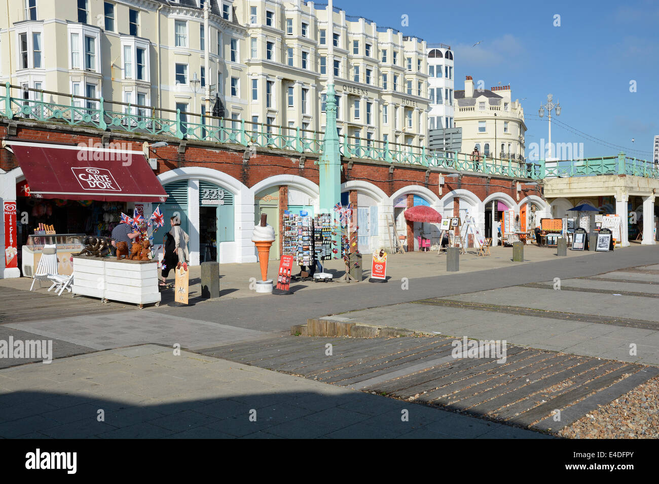 Shops on the boardwalk at Brighton beach. East Sussex. England. With