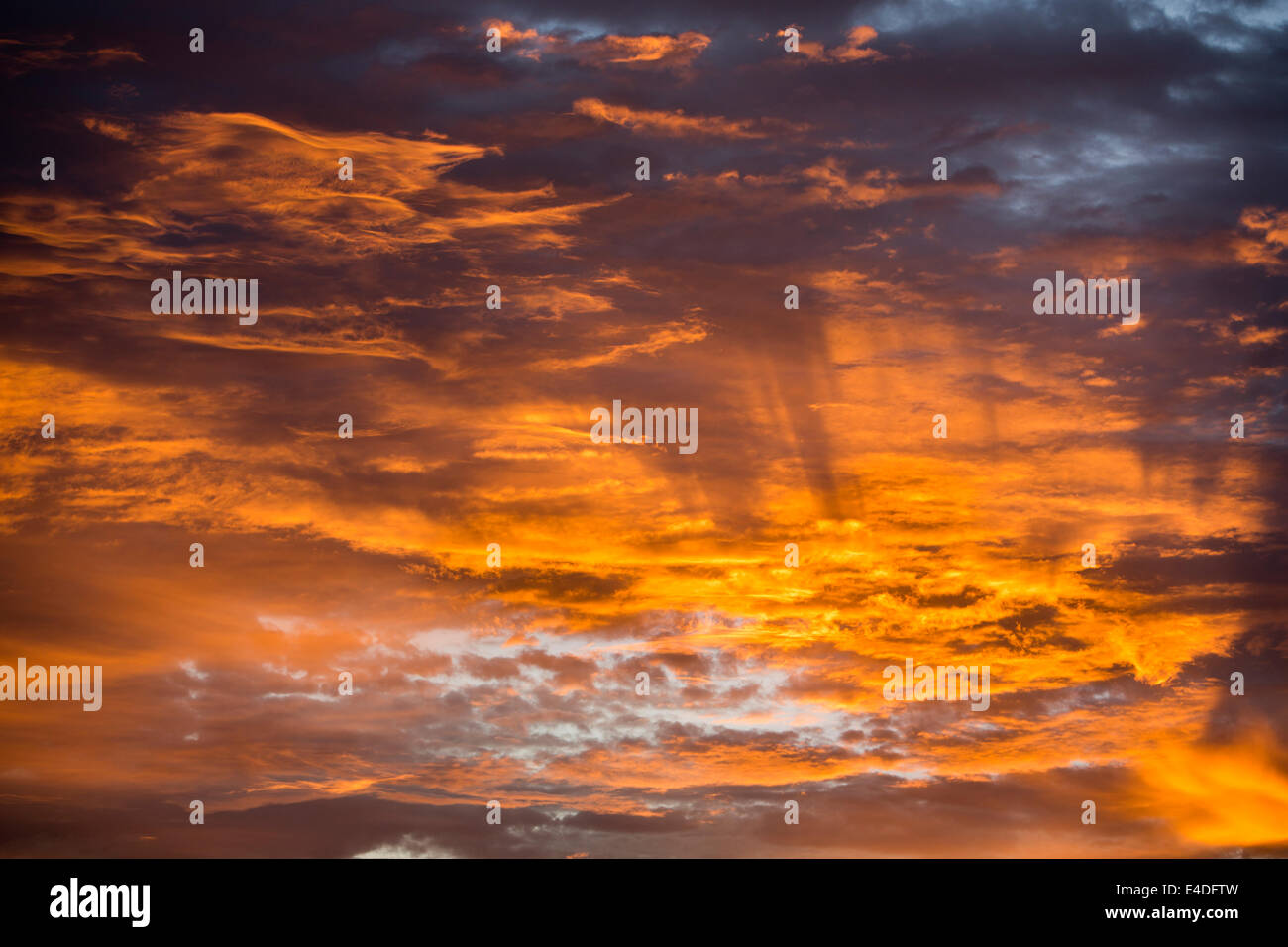 Nepal, Pokhara, sunrise, rays of early morning light at daybreak Stock Photo