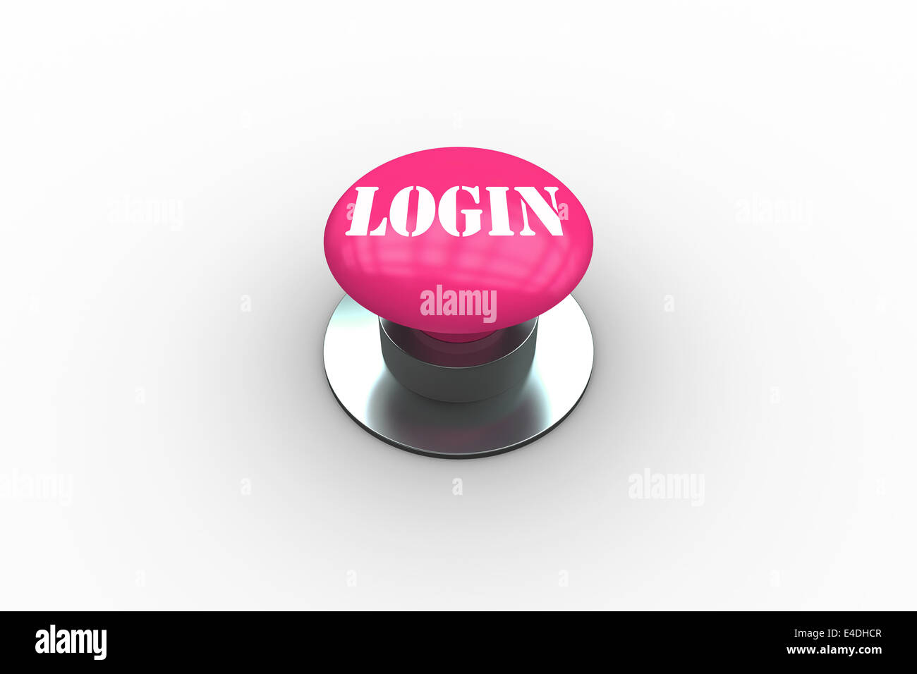 Login on pink push button Stock Photo