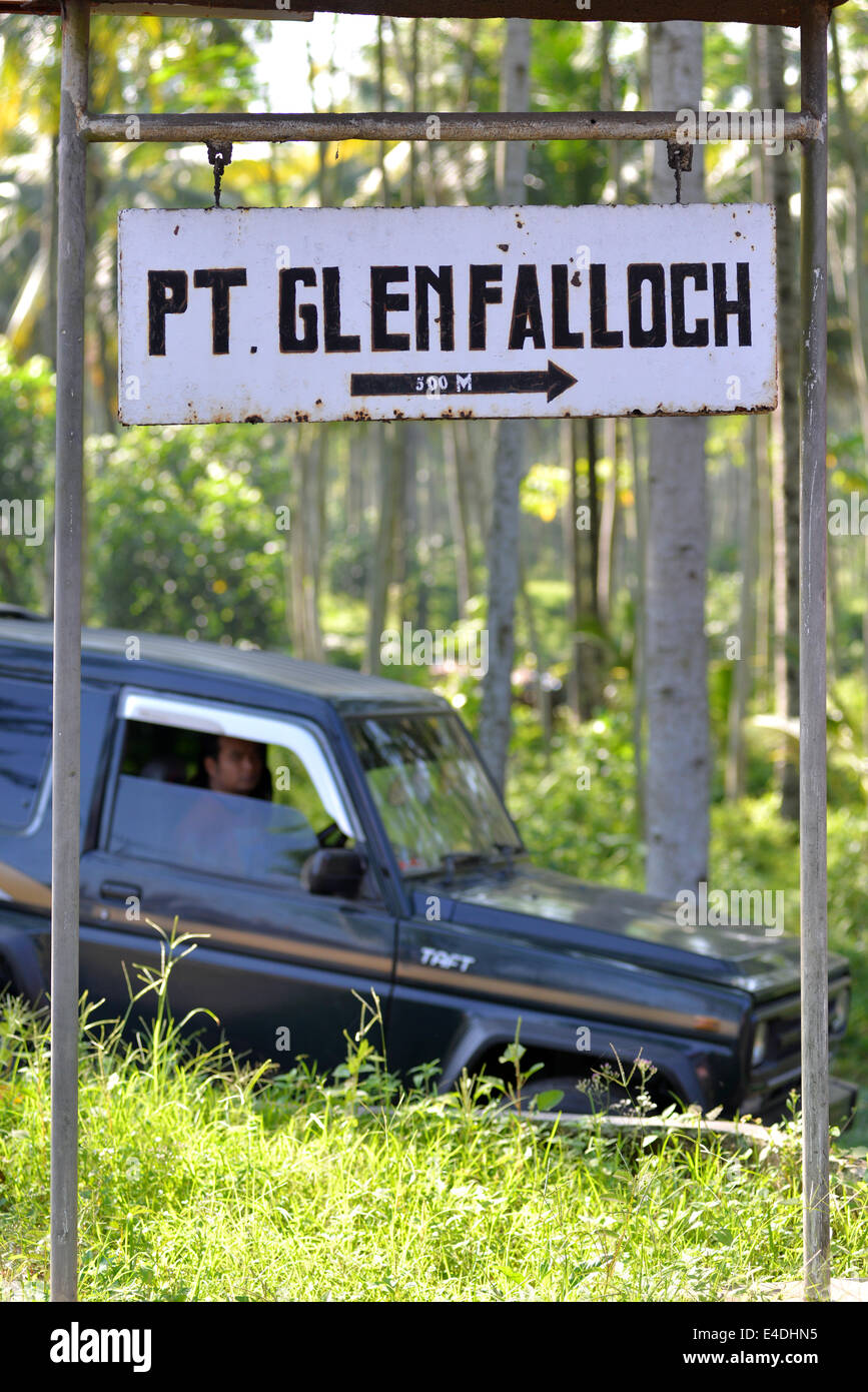 A noticeably Scottish place name graces a sign on the edge of Kali Baru village Stock Photo