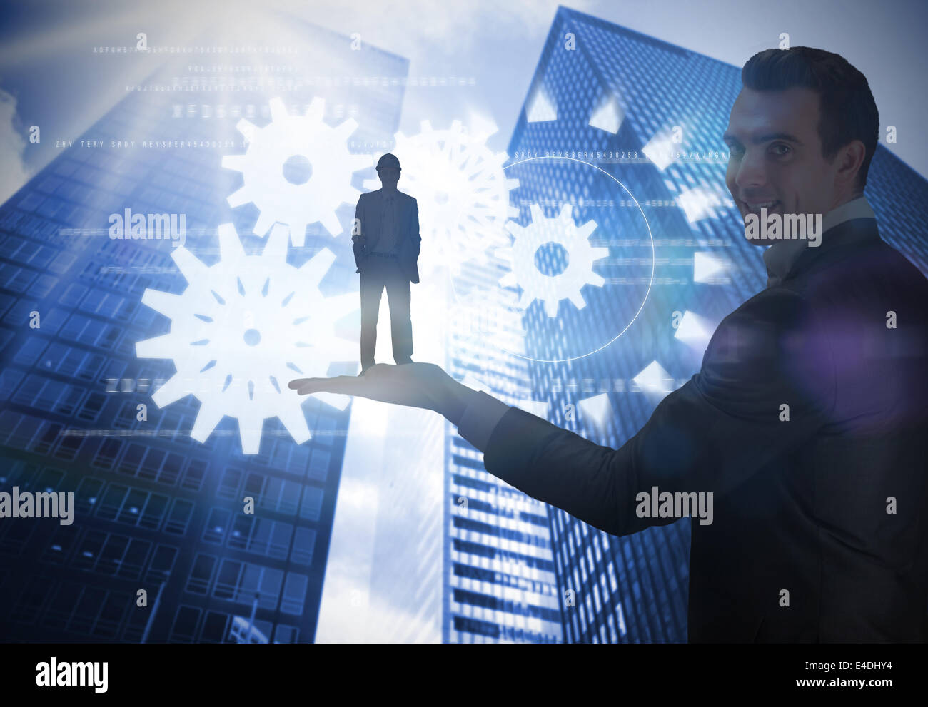 Composite image of smiling attractive architect on phone holding plans Stock Photo