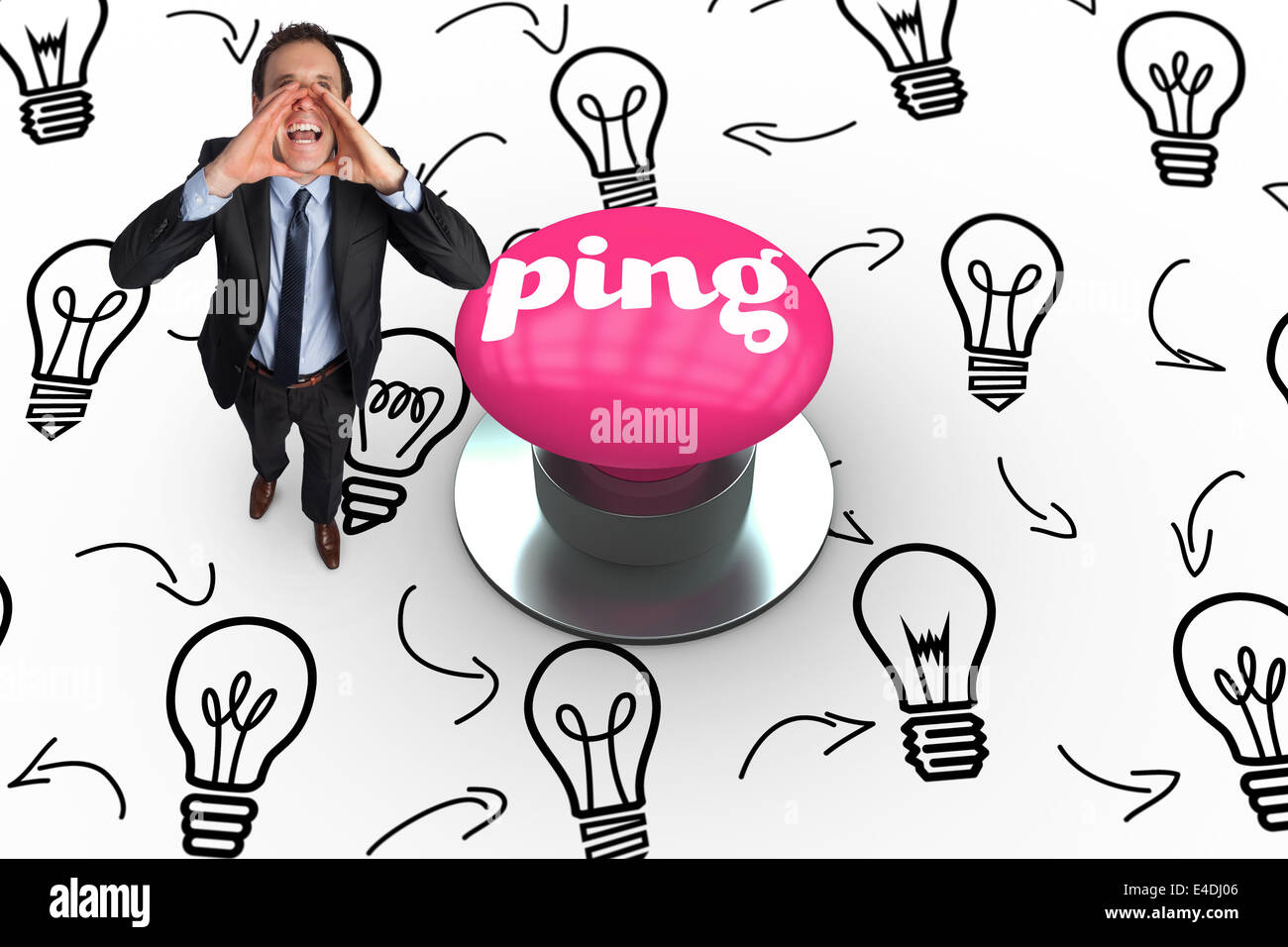 Ping against pink push button Stock Photo