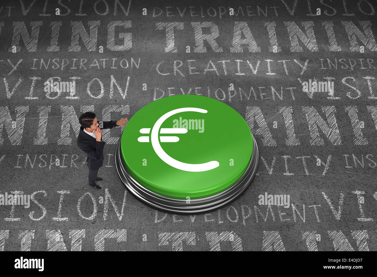 Composite image of thoughtful asian businessman pointing Stock Photo