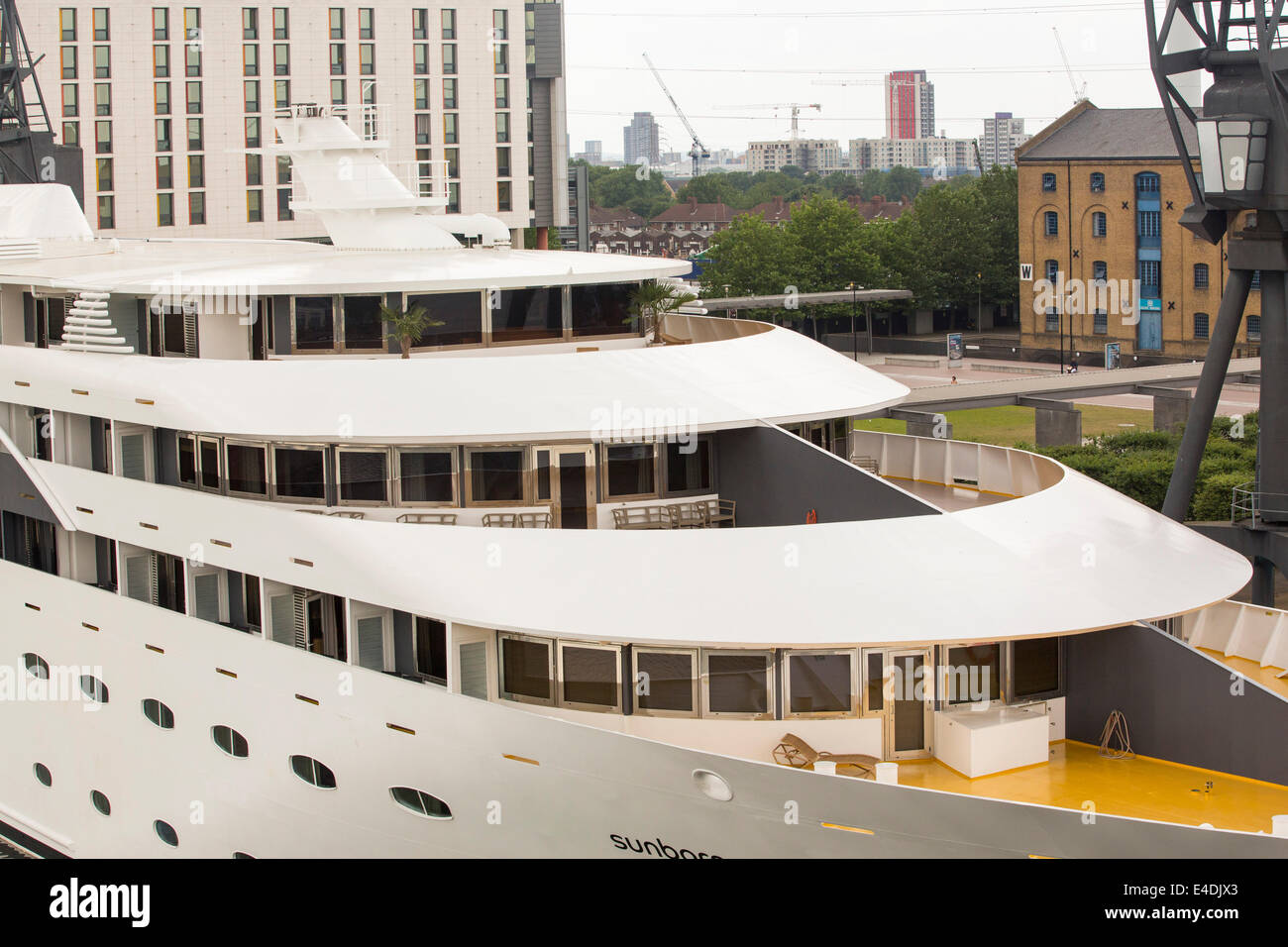 The Royal Victoria Dock in London, with the luxury yacht hotel Sunborn