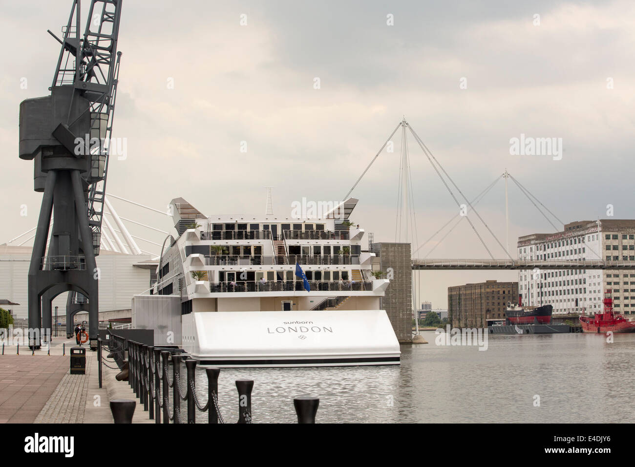 The Royal Victoria Dock in London, with the luxury yacht hotel Sunborn