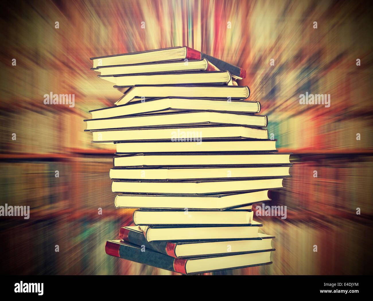 Books on blured bookshelf background, vintage style Stock Photo - Alamy