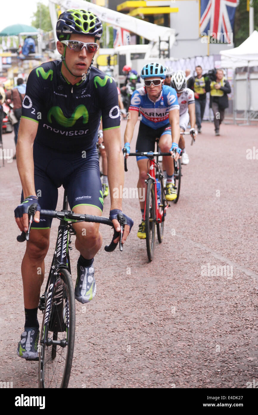 Giovanni Visconti (Italy) of Movistar Team at the finish in the Mall on stage three Cambridge to London in the 2014 Tour De Fran Stock Photo