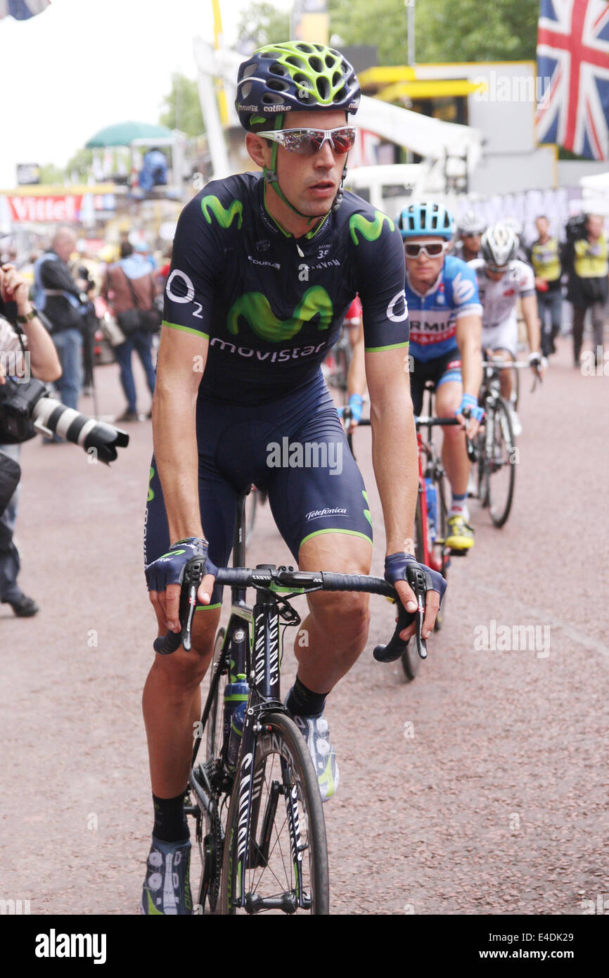Giovanni Visconti (Italy) of Movistar Team at the finish in the Mall on stage three Cambridge to London in the 2014 Tour De Fran Stock Photo