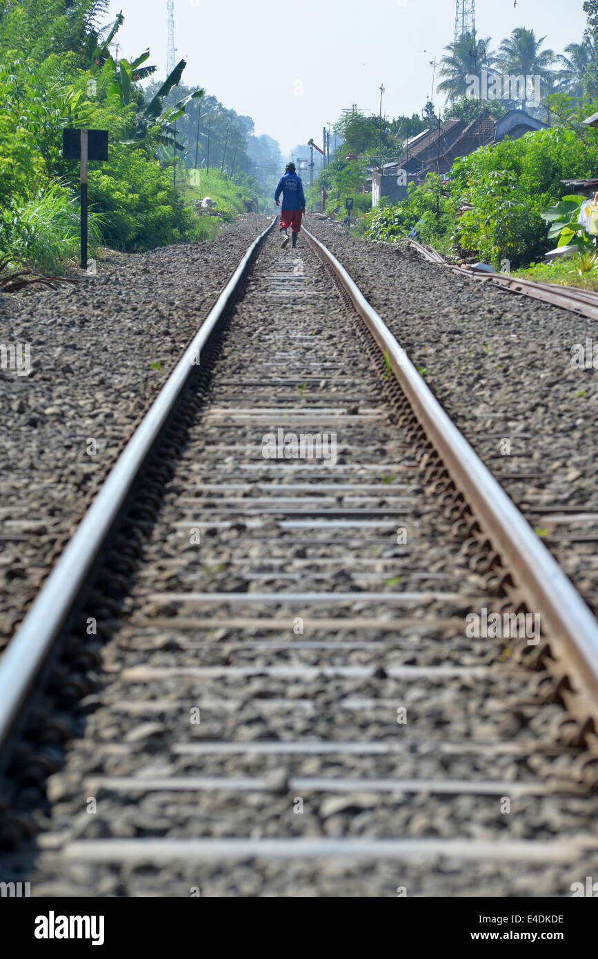 The pretty railway line that still operates between Banyuwangi and Jember was originally constructed as a means of moving rubber Stock Photo