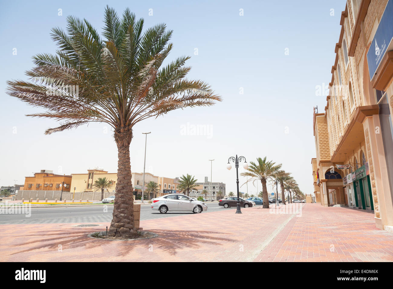 RAS TANURA, SAUDI ARABIA - MAY 10, 2014: Street view with palm, Saudi Arabia Stock Photo