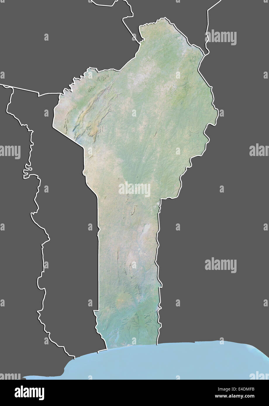Benin, Relief Map With Border and Mask Stock Photo