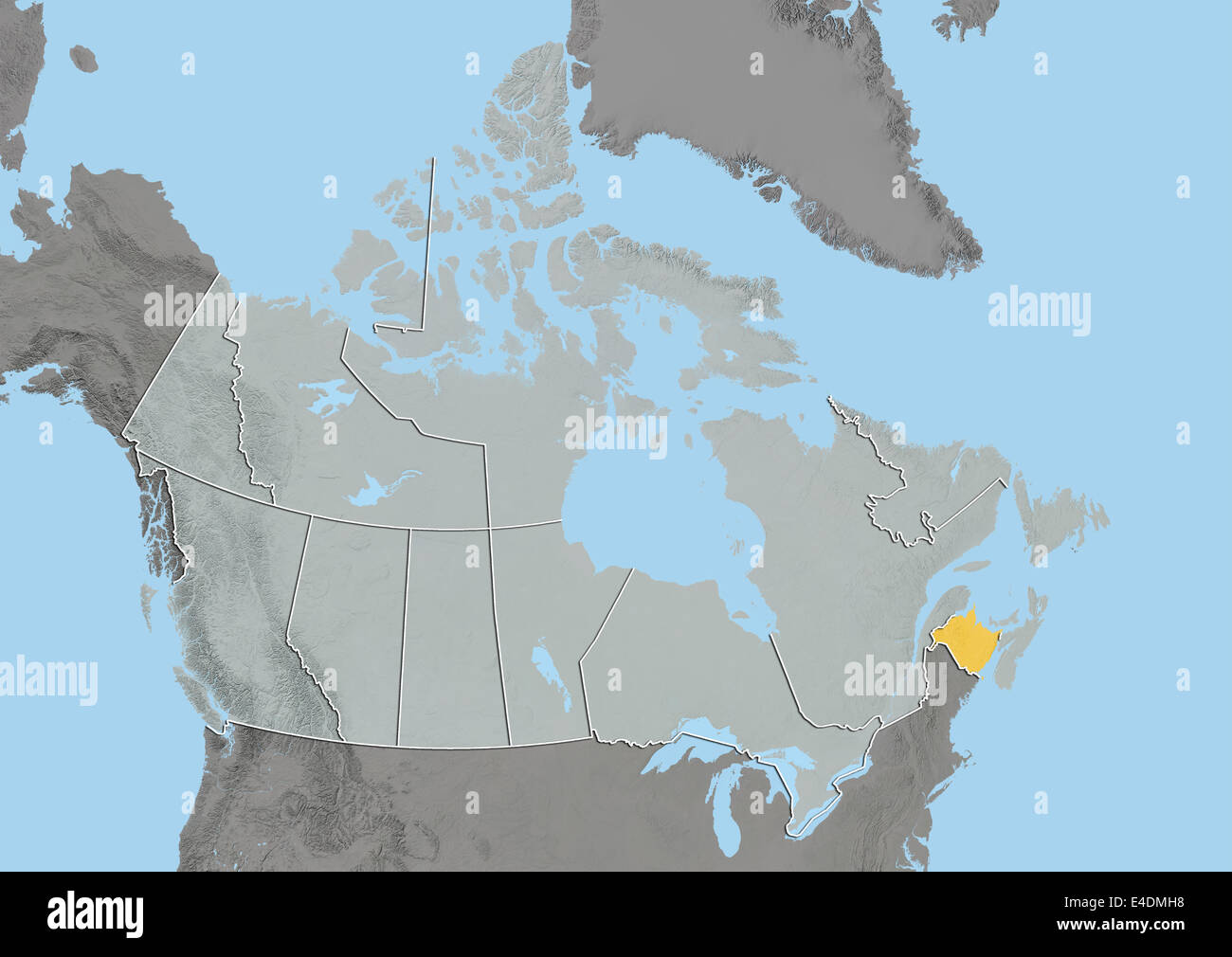 Province of New Brunswick, Canada, Relief Map Stock Photo