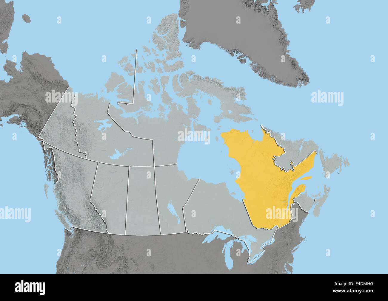 Province of Quebec, Canada, Relief Map Stock Photo
