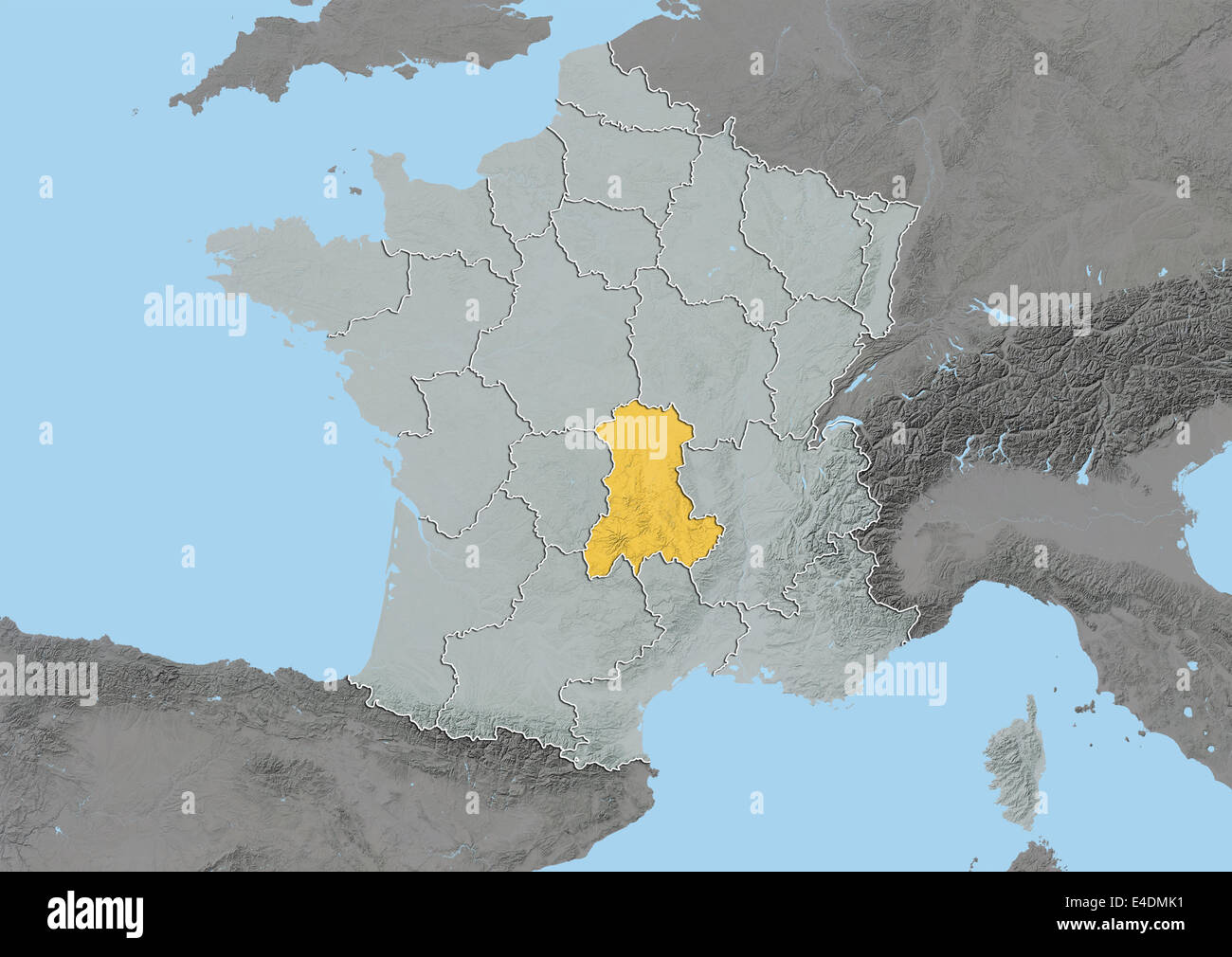 Region of Auvergne, France, Relief Map Stock Photo Alamy