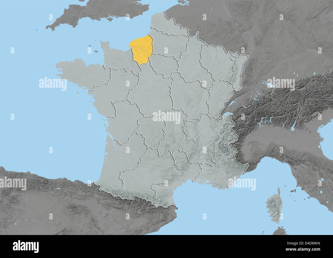 Region of Upper Normandy, France, Relief Map Stock Photo