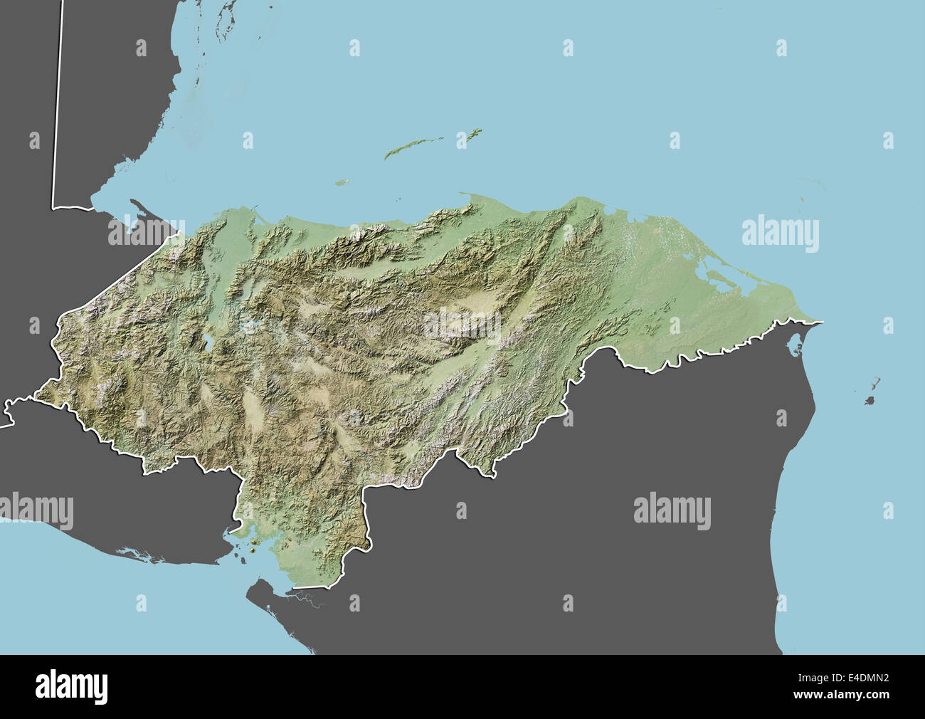 Honduras, Relief Map With Border and Mask Stock Photo