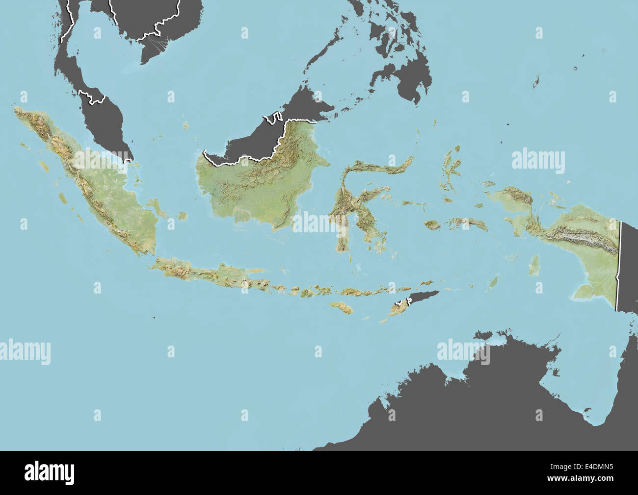 Indonesia, Relief Map With Border and Mask Stock Photo