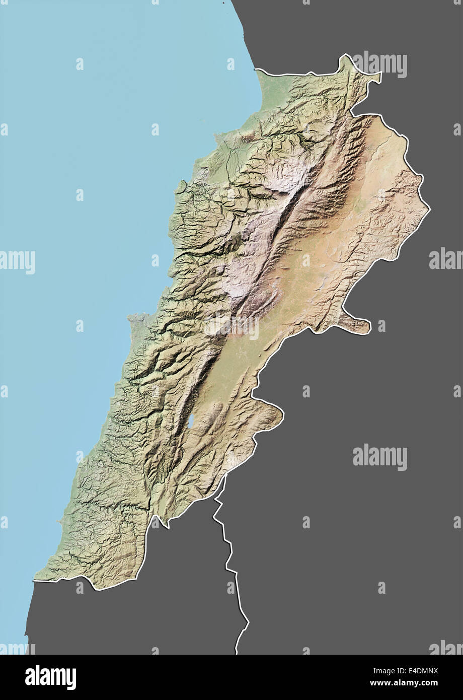 Lebanon, Relief Map With Border and Mask Stock Photo
