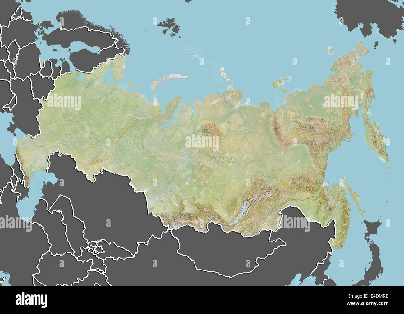 Russia, Relief Map With Border and Mask Stock Photo