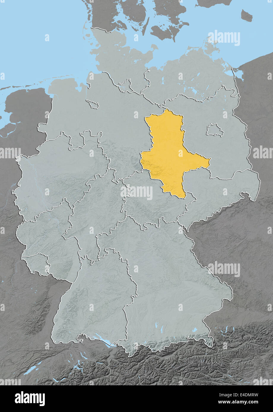 State of Saxony-Anhalt, Germany, Relief Map Stock Photo
