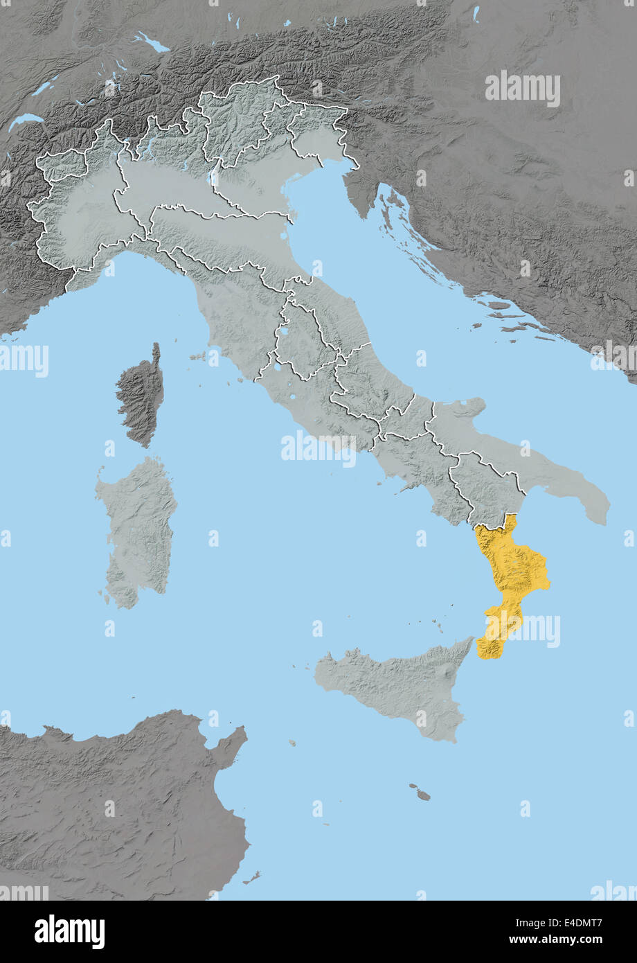 Map of calabria hi res stock photography - Region Of Calabria Italy Relief Map E4DMT7