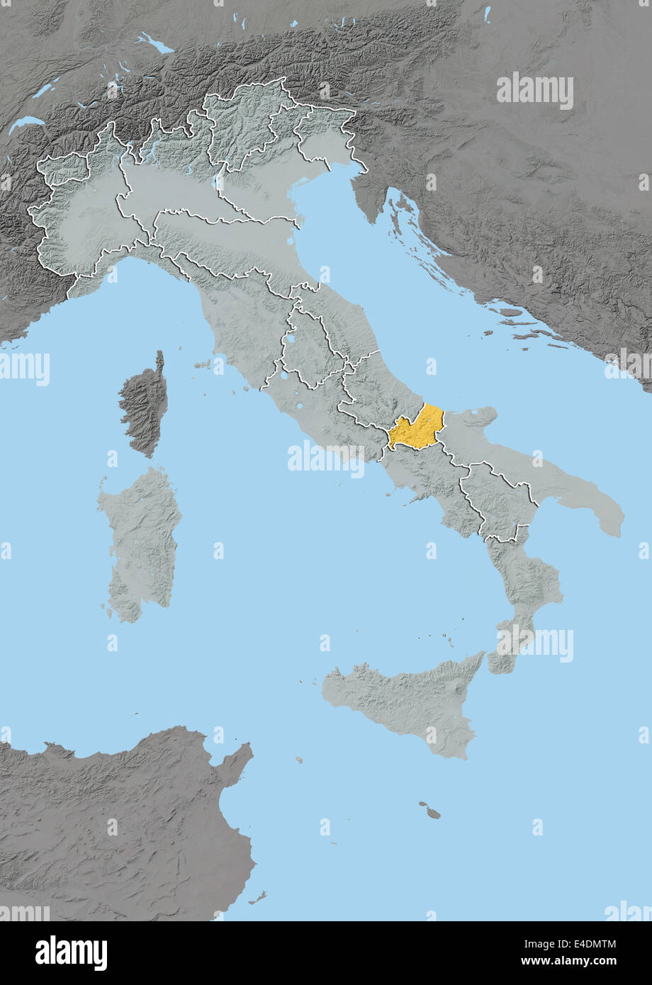 Region of Molise, Italy, Relief Map Stock Photo