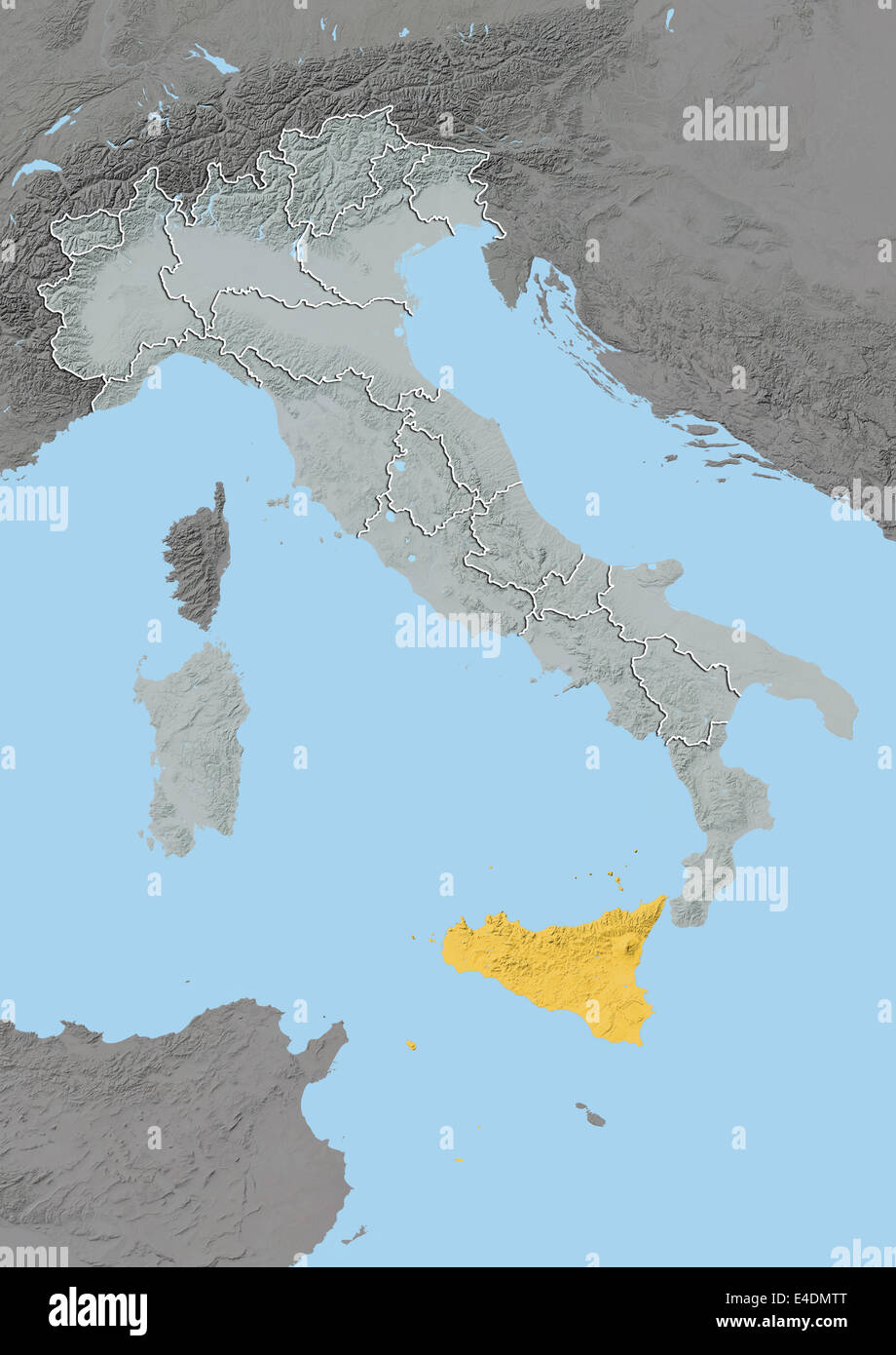 Region of Sicily, Italy, Relief Map Stock Photo