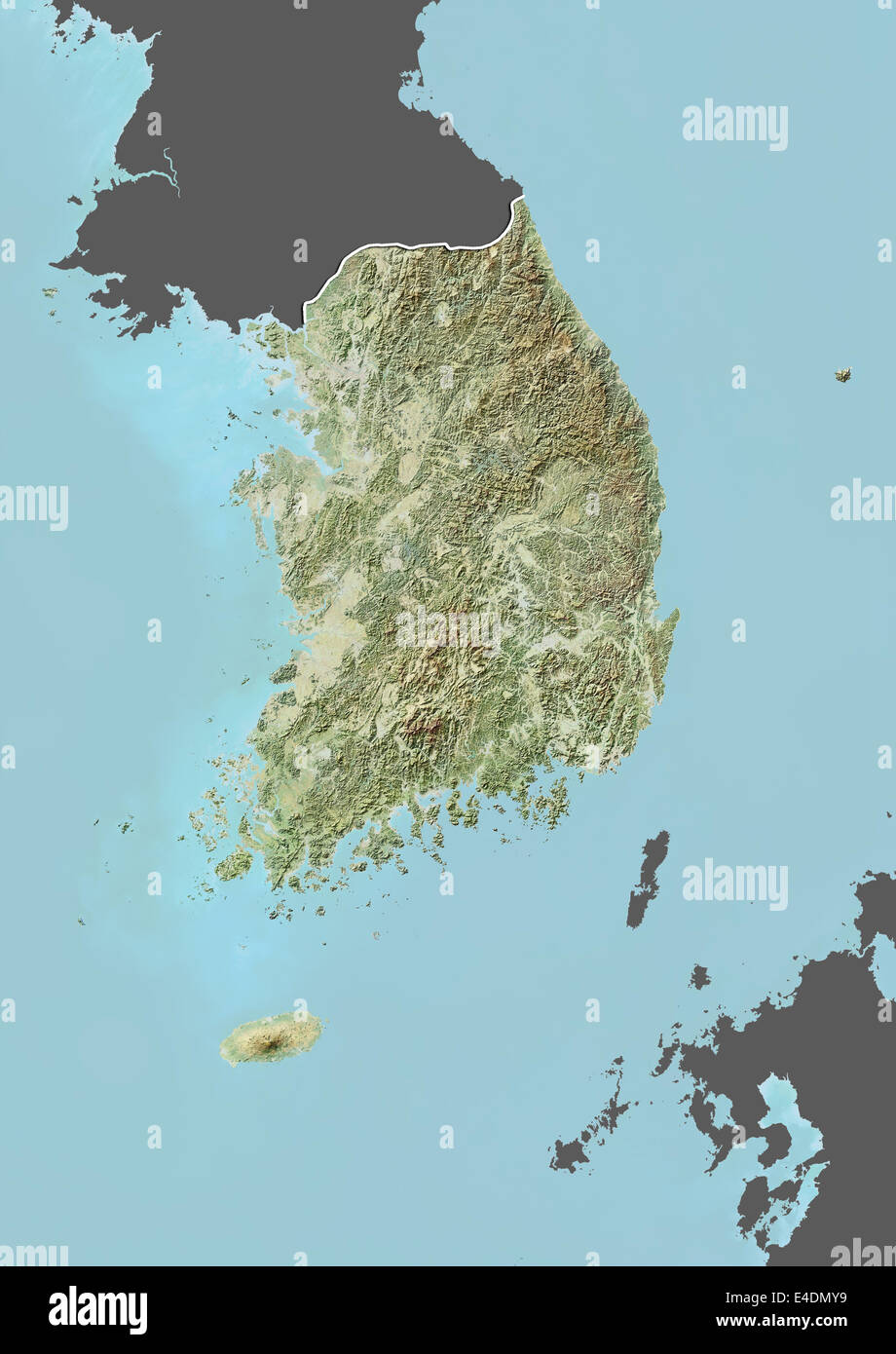 South Korea, Relief Map with Border and Mask Stock Photo