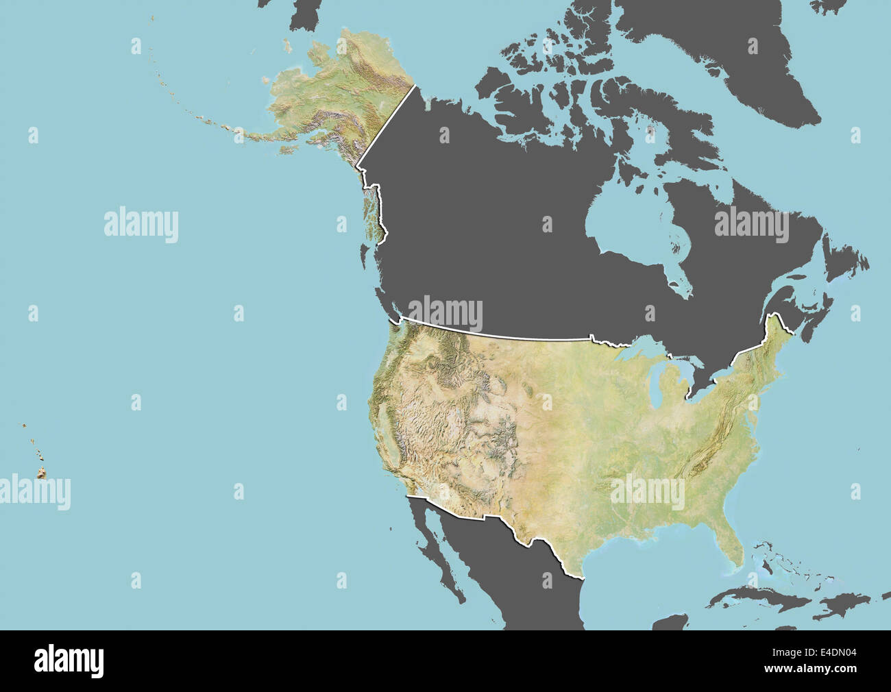 United States, Relief Map with Border and Mask Stock Photo