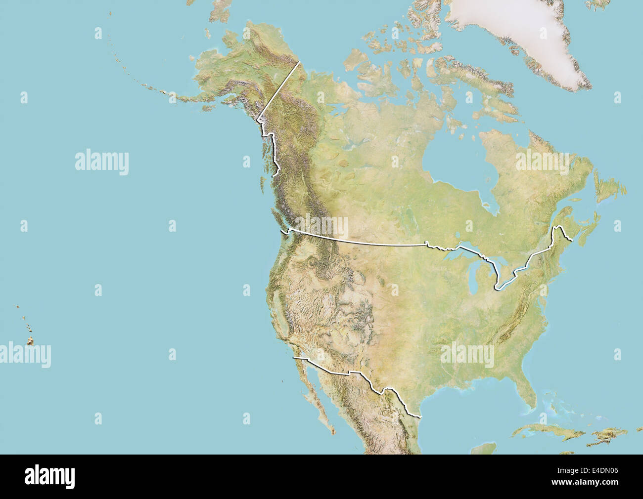 United States and Canada, Relief Map with Border Stock Photo