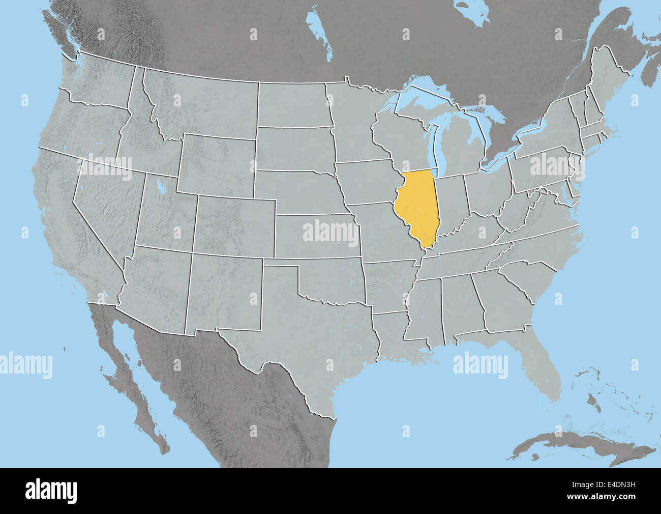 Illinois state map hi res stock - State Of Illinois United States Relief Map E4DN3H