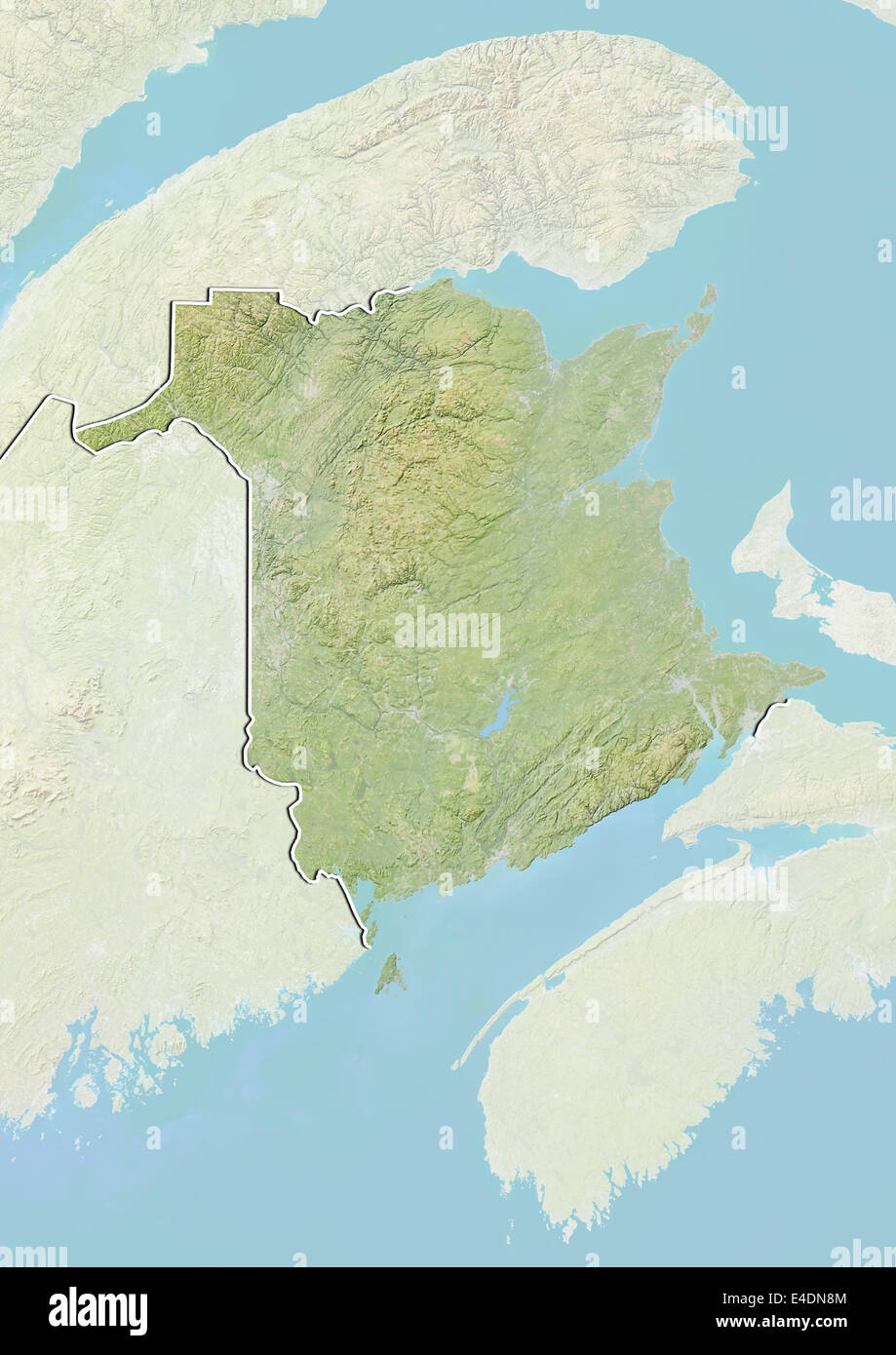 Province of New Brunswick, Canada, Relief Map Stock Photo