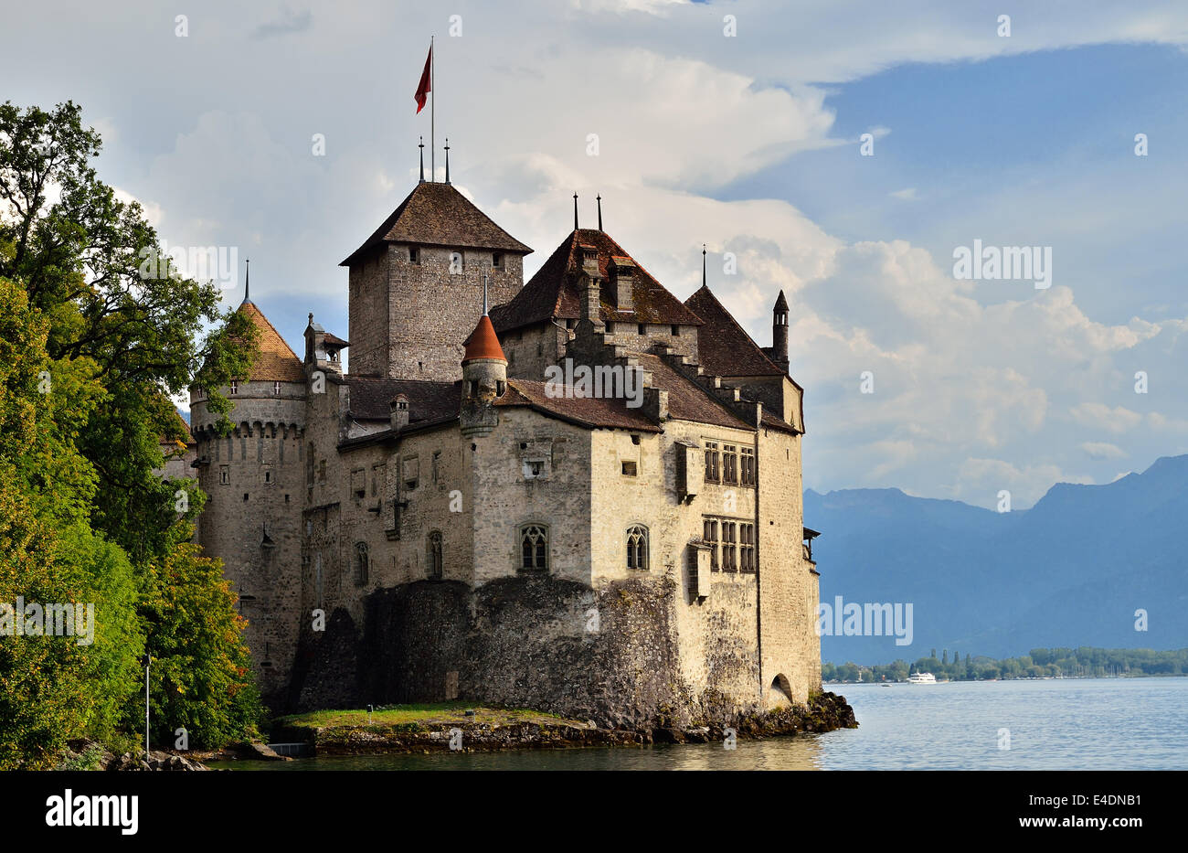 Chateau de Chillon, Montreaux, Switzerland on 18th August 2011 on the shores of Lake Geneva, taken on a summer day. Stock Photo