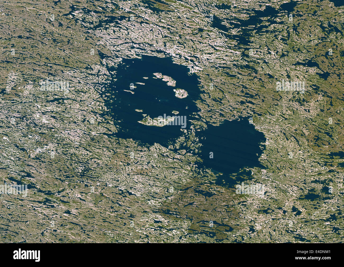 Clearwater Meteor Impact Crater, Canada, True Colour Satellite Image. True colour satellite image of Clearwater Lakes impact str Stock Photo