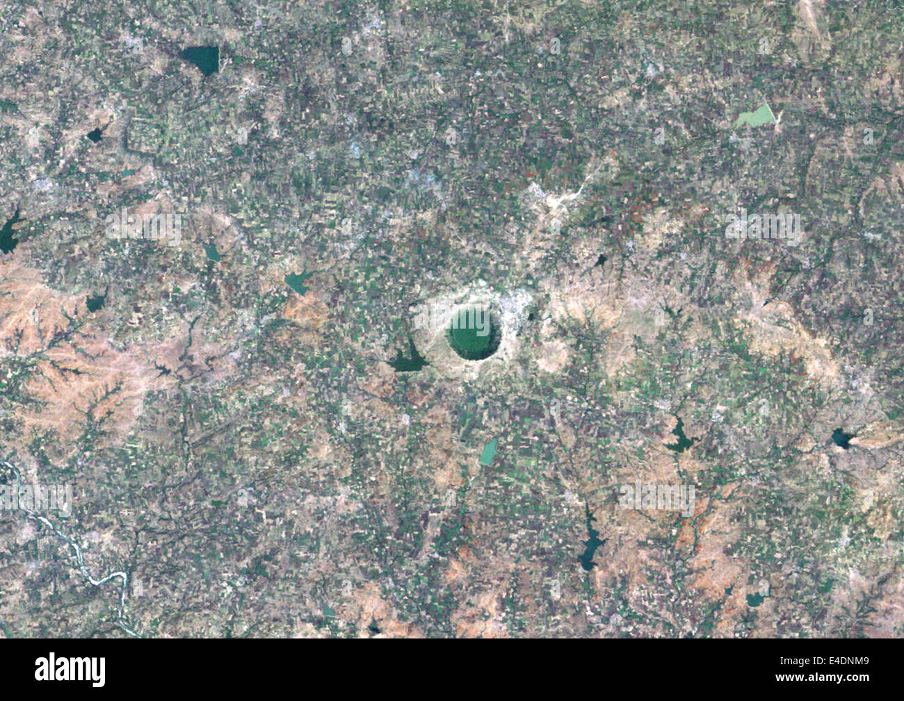 Lonar Meteor Impact Crater, India, True Colour Satellite Image. True colour satellite image of Lonar impact structure, India (di Stock Photo