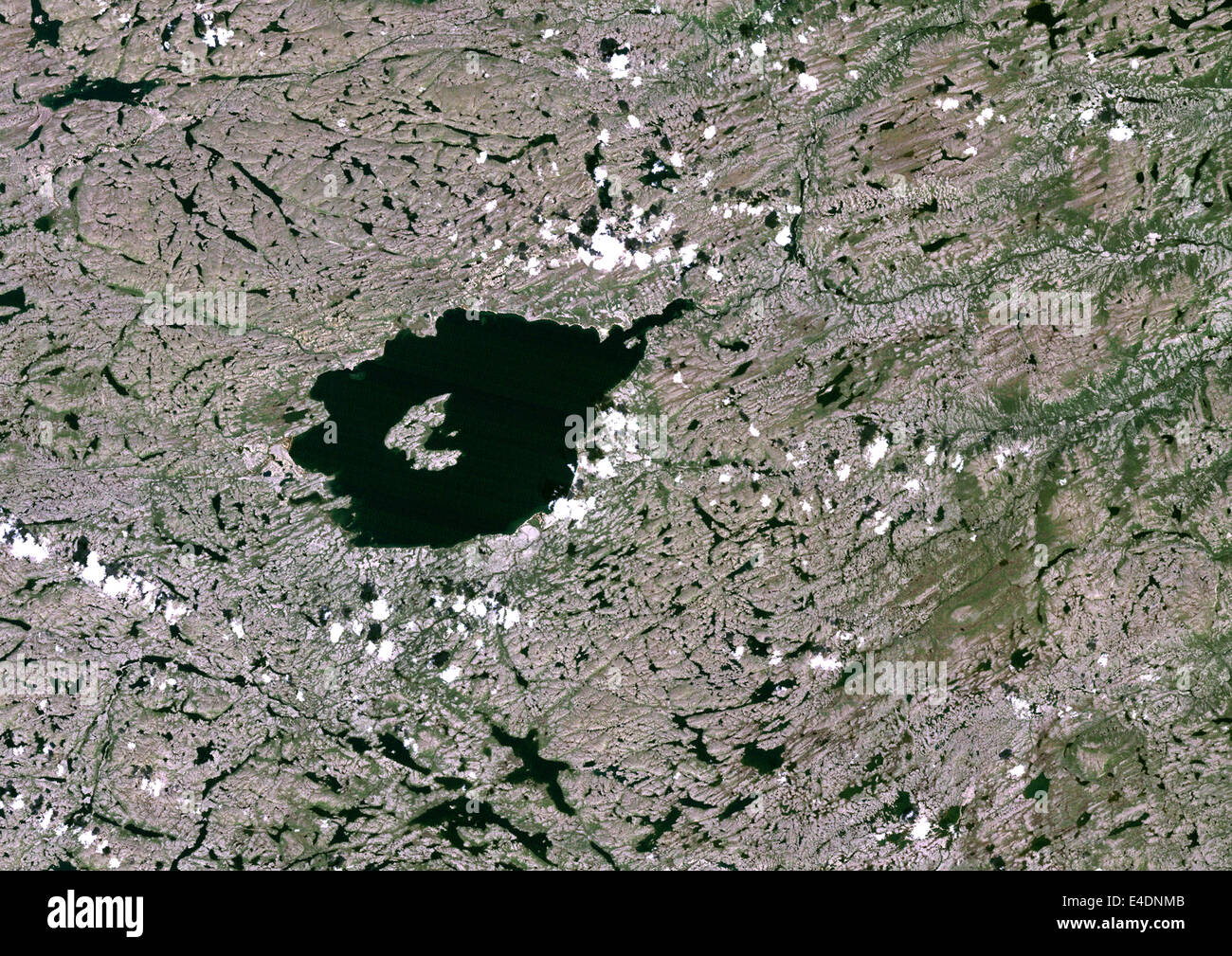 Mistastin Meteor Impact Crater, Labrador, Canada, True Colour Satellite Image. True colour satellite image of Mistastin impact s Stock Photo
