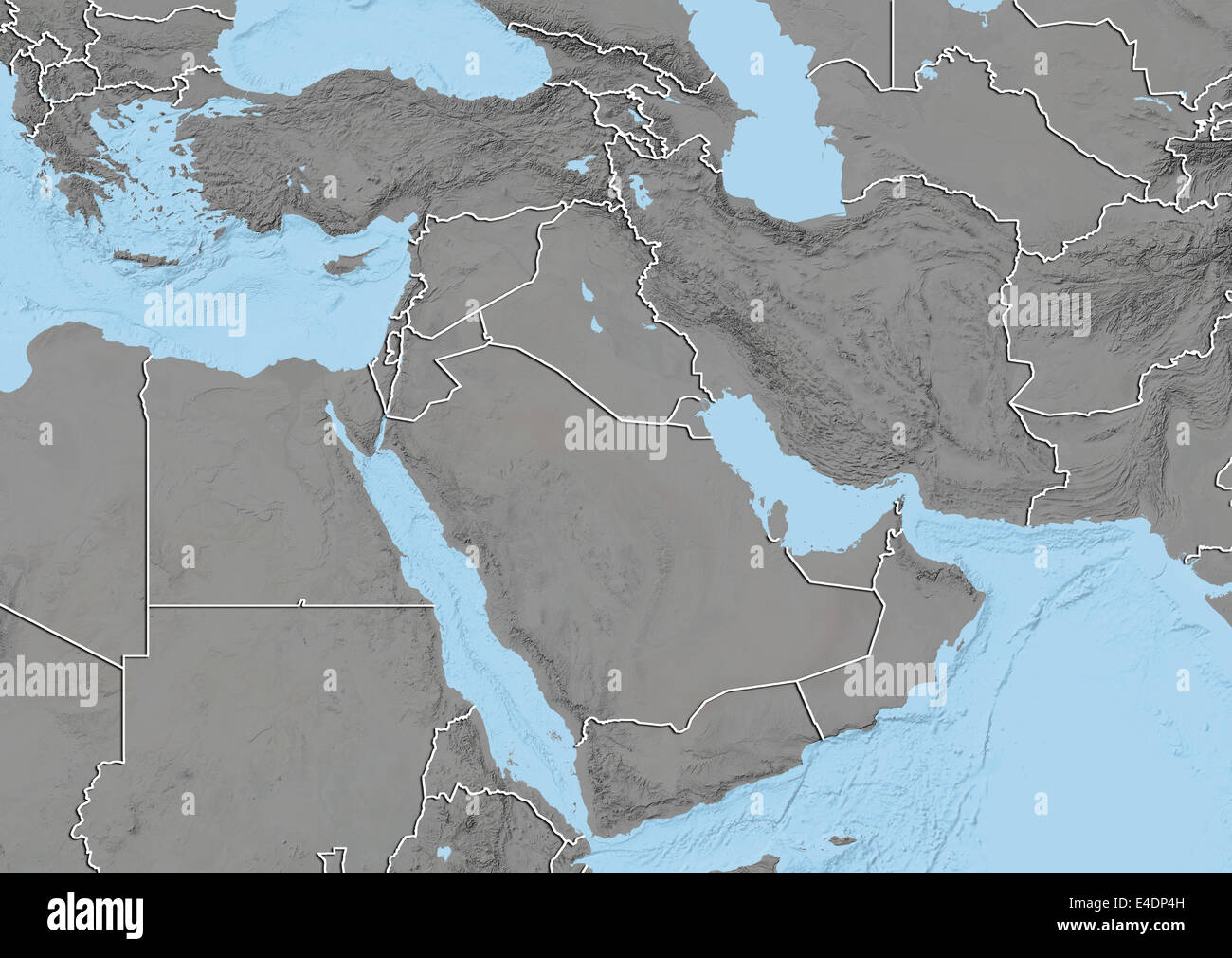 Middle East, Relief Map With Country Borders Stock Photo