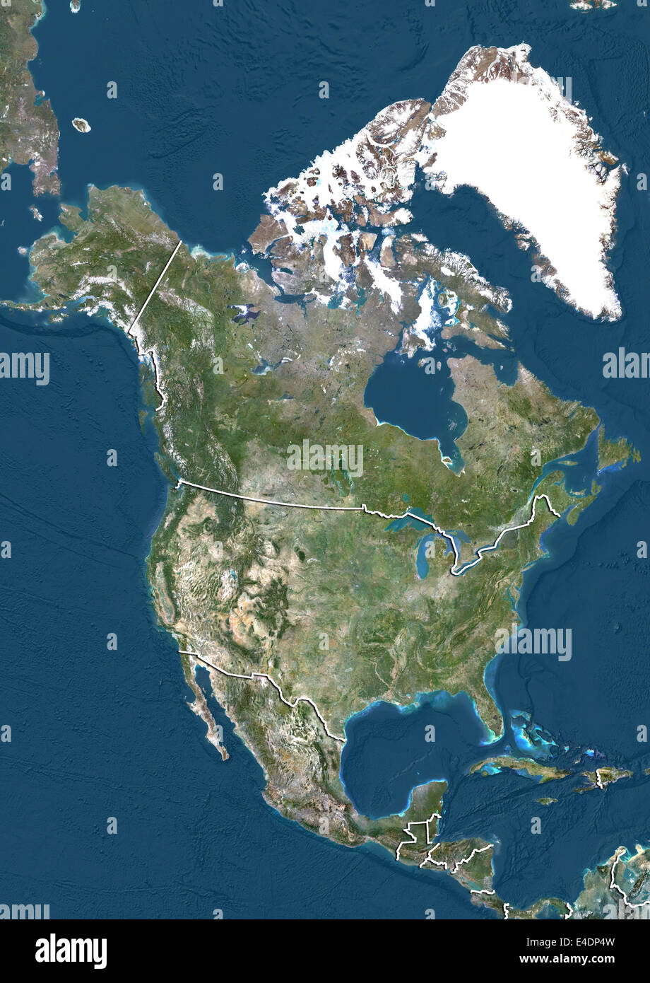 North America, True Colour Satellite Image With Country Borders Stock Photo  - Alamy