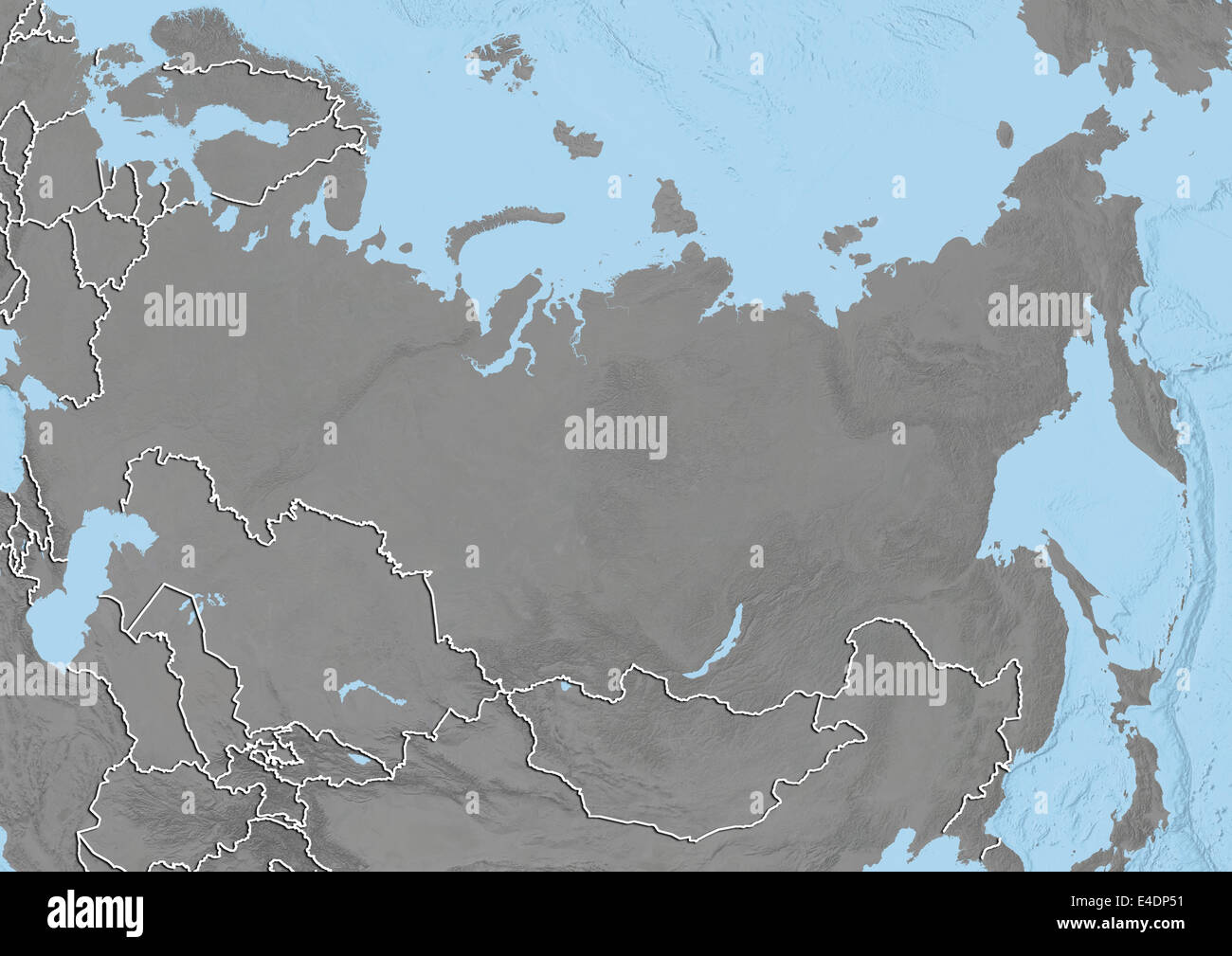 Russia, Relief Map With Country Borders Stock Photo